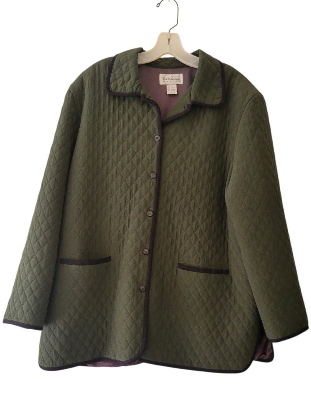 Diane Von Furstenberg Vintage 90s Silk Assets Green Quilted Jacket Size L